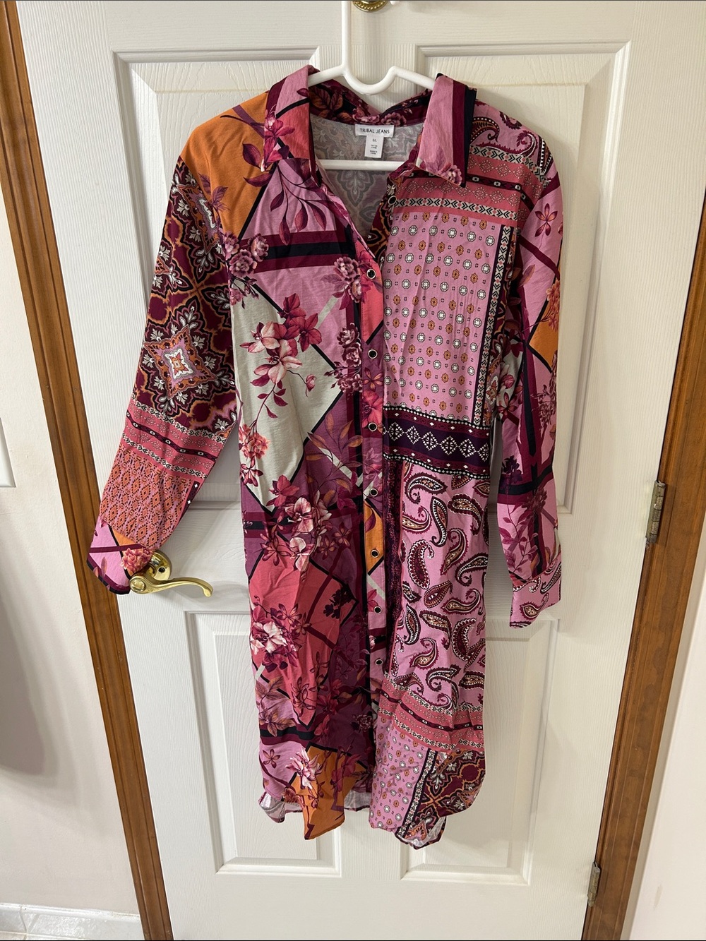Pink Patchwork-Print Button-Down Dress